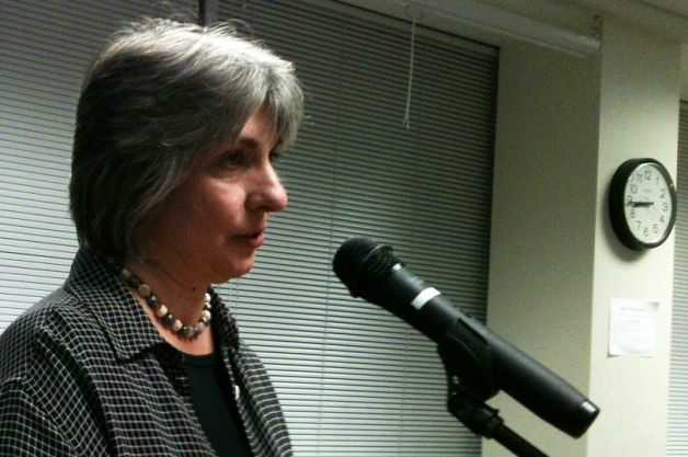Margaret Mary Fitzgerald, wife of the late Walter Fitzgerald and a former assistant superintendent of schools, thanked the Board of Education Tuesday for renaming the Alternative High School after her husband, who was a longtime teacher there. Photo: Andrew Brophy
