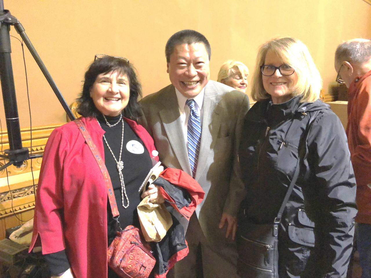 Sandy Naughton and Carol Dunn with Fairfield legislator Tony Hwang.